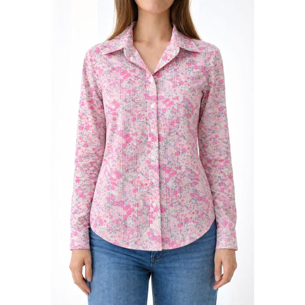 Coldwater Creek Pink Floral Button Up Blouse S Cottagecore Romantic Top NWOT